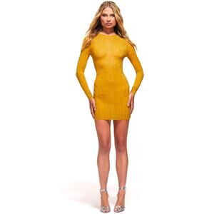 PrettyLittleThing Chartreuse Embellished Mesh Bodycon Dress US Size 10 NWT